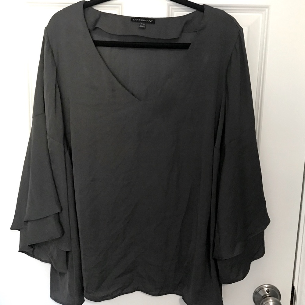 Grey Blouse w/ Flutter Sleeves